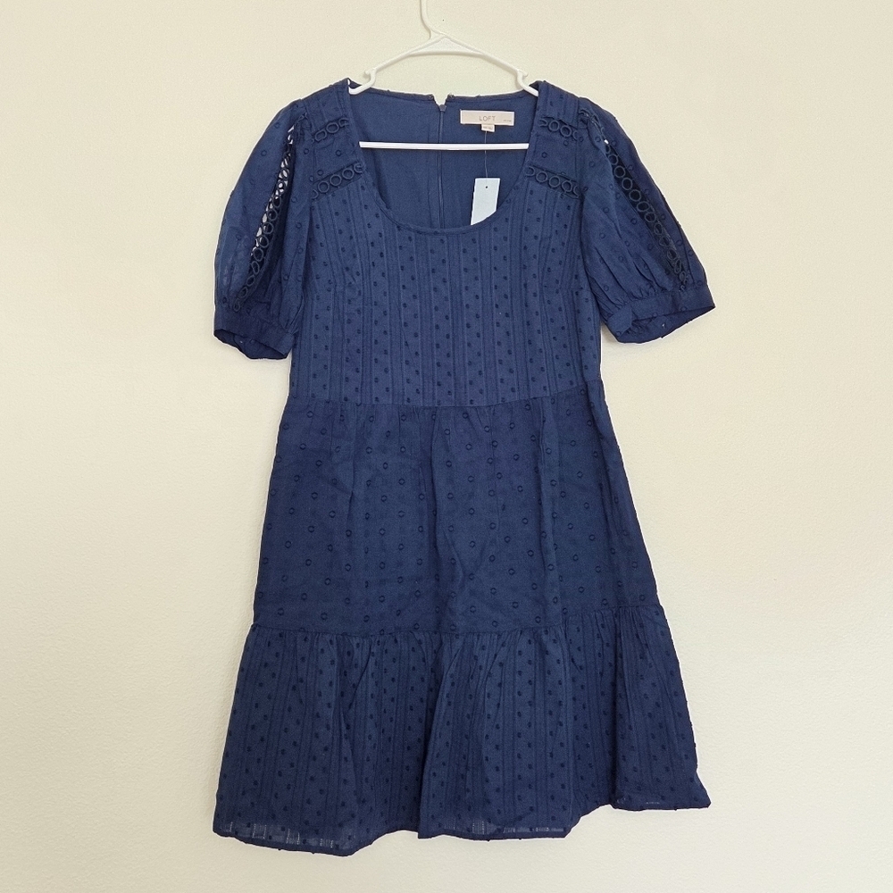 LOFT Blue Eyelet Scoop-neck Petite Casual Dress Size 00